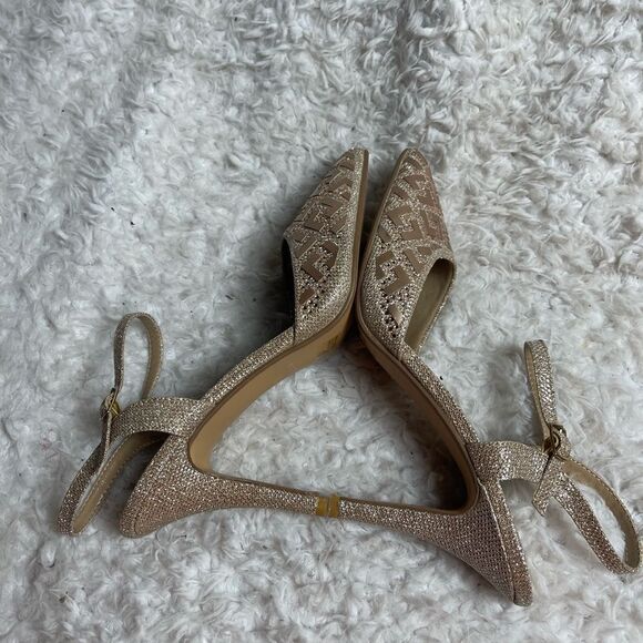 Delicacy"Jayda" Rose Gold Glittery Ankle Strap Pointed Toe  Heels Size 10 - Picture 5 of 9